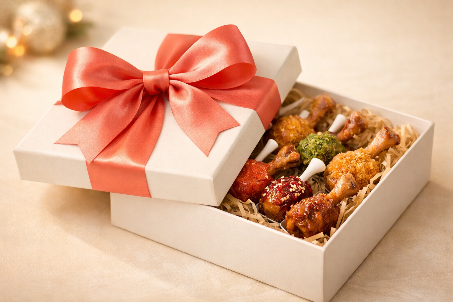 Beautifully wrapped ChickPops gift box with ribbon