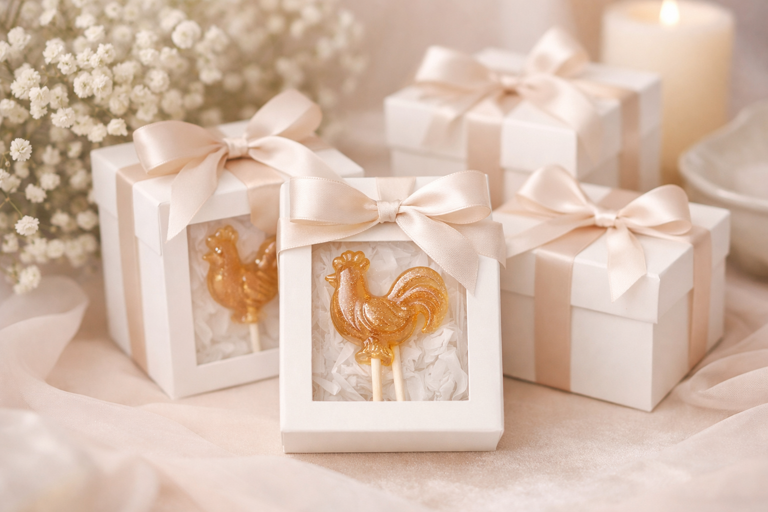 Elegant ChickPops wedding favor boxes