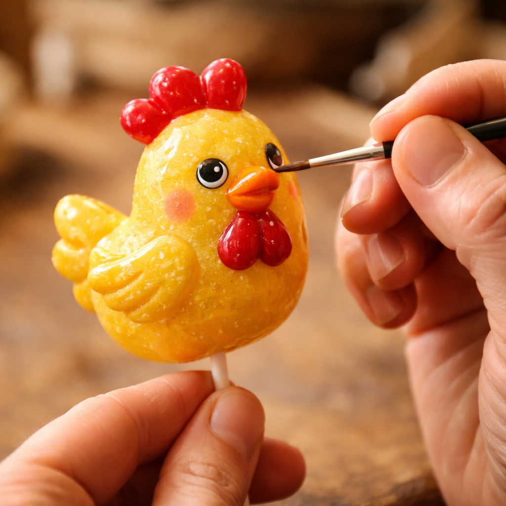 Hand decorating ChickPops with details